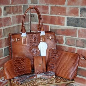 Alligator Style Satchel Handbag Set 4PCS